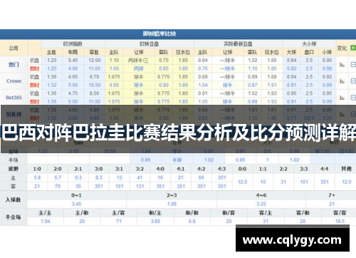 巴西对阵巴拉圭比赛结果分析及比分预测详解